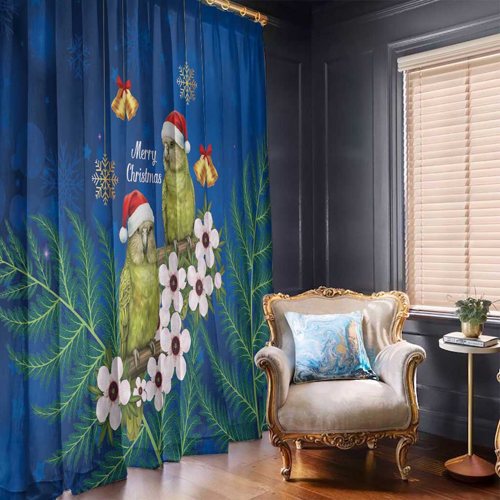 New Zealand Kakapo Christmas Window Curtain Owl Parrot Santa Sliver Fern Manuka - Blue - Polynesian Pride