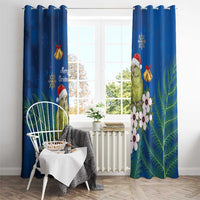 New Zealand Kakapo Christmas Window Curtain Owl Parrot Santa Sliver Fern Manuka - Blue - Polynesian Pride