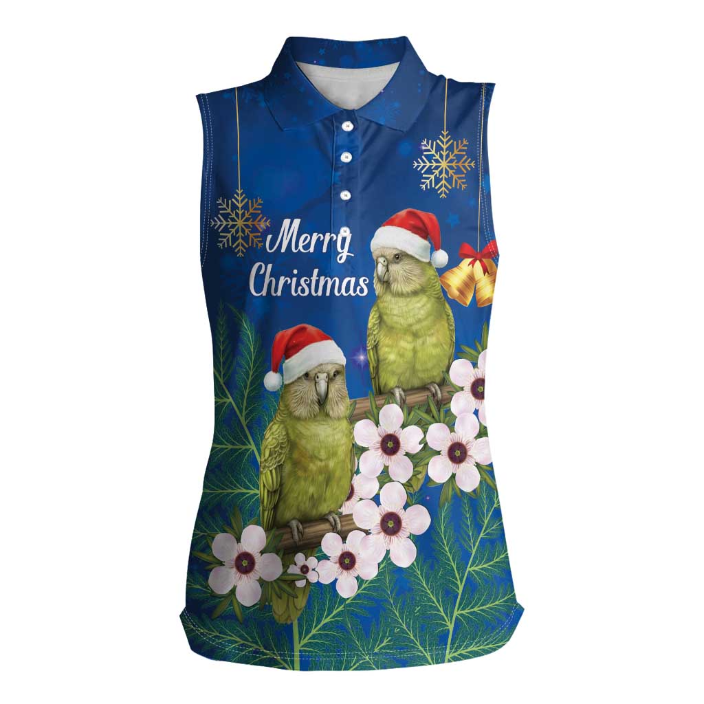New Zealand Kakapo Christmas Women Sleeveless Polo Shirt Owl Parrot Santa Sliver Fern Manuka - Blue - Polynesian Pride