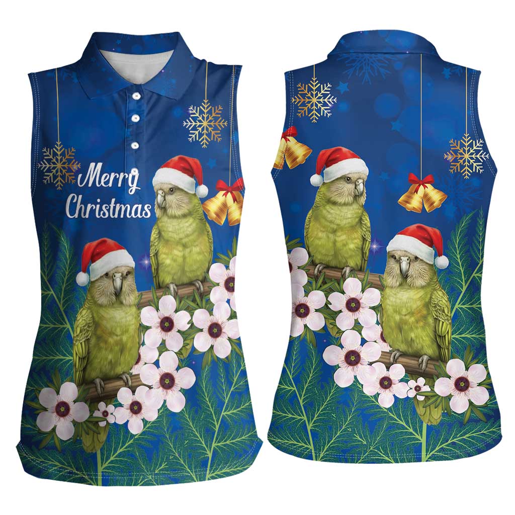 New Zealand Kakapo Christmas Women Sleeveless Polo Shirt Owl Parrot Santa Sliver Fern Manuka - Blue - Polynesian Pride