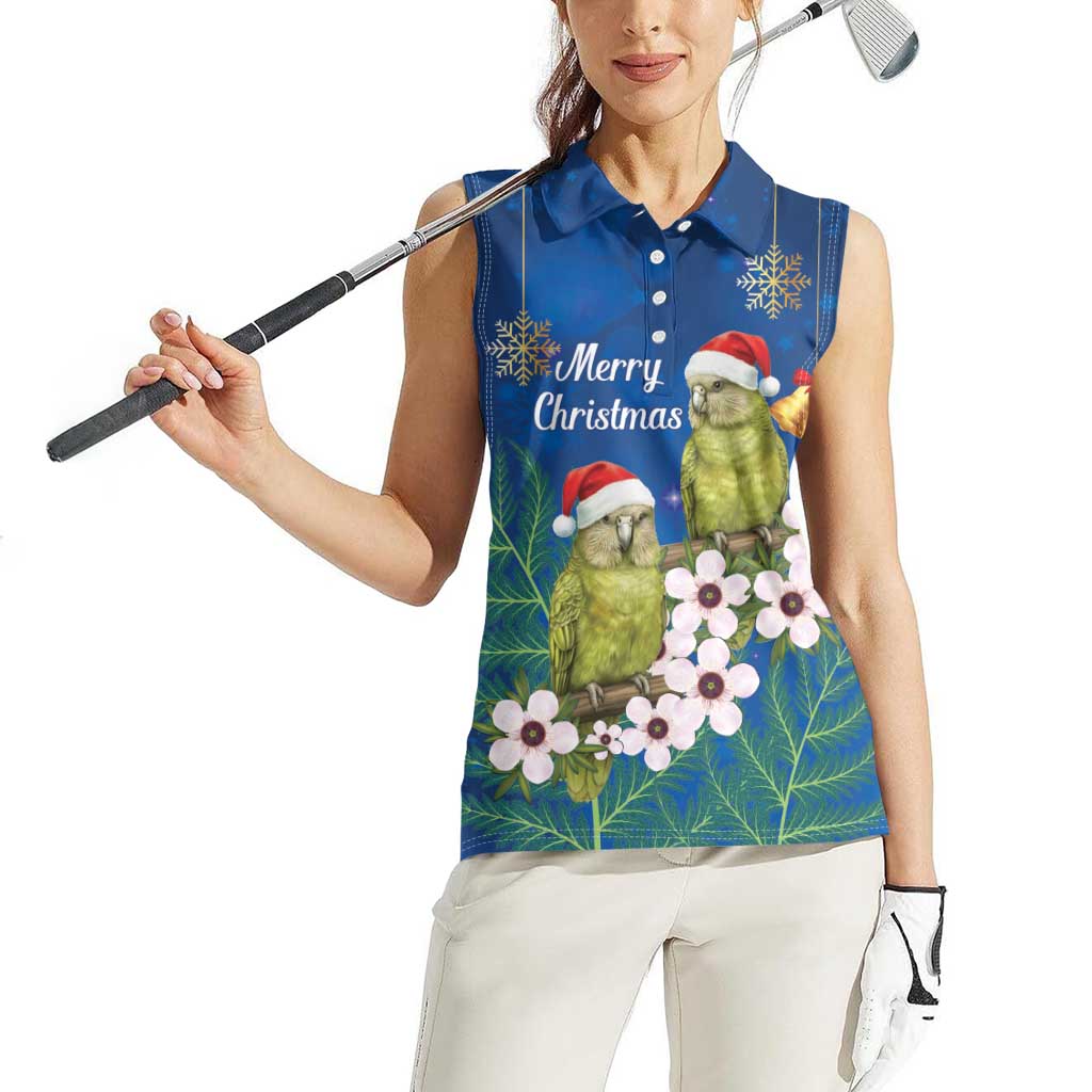 New Zealand Kakapo Christmas Women Sleeveless Polo Shirt Owl Parrot Santa Sliver Fern Manuka - Blue - Polynesian Pride