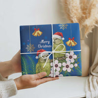 New Zealand Kakapo Christmas Wrapping Paper Owl Parrot Santa Sliver Fern Manuka - Blue - Polynesian Pride