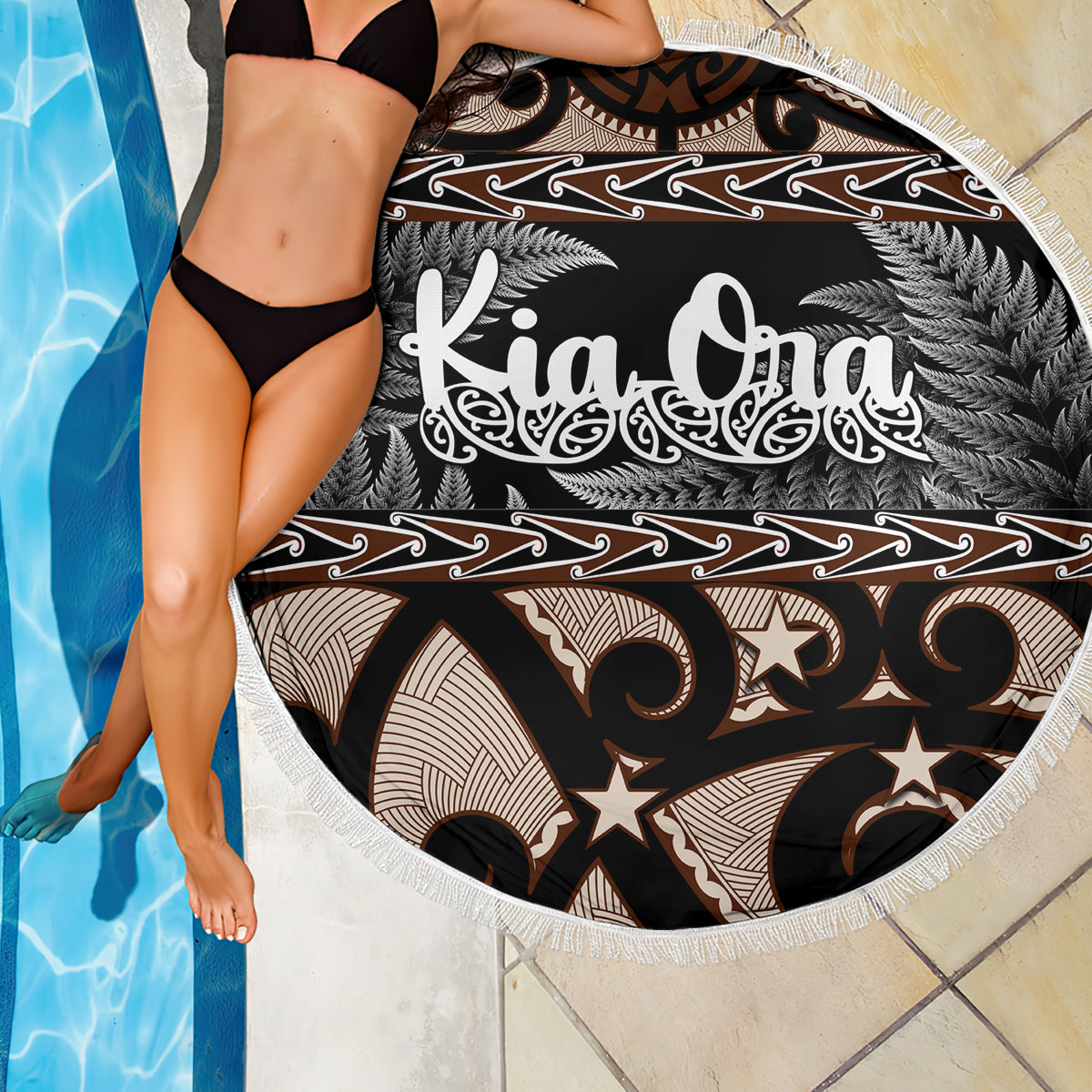 Kia Ora New Zealand Beach Blanket Aotearoa Proud Maori With Silver Fern LT14 - Polynesian Pride