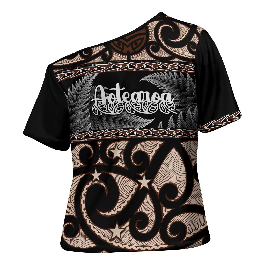 Kia Ora New Zealand Cross Shoulder Shirt Aotearoa Proud Maori Silver Fern - Polynesian Pride