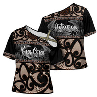 Kia Ora New Zealand Cross Shoulder Shirt Aotearoa Proud Maori Silver Fern - Polynesian Pride