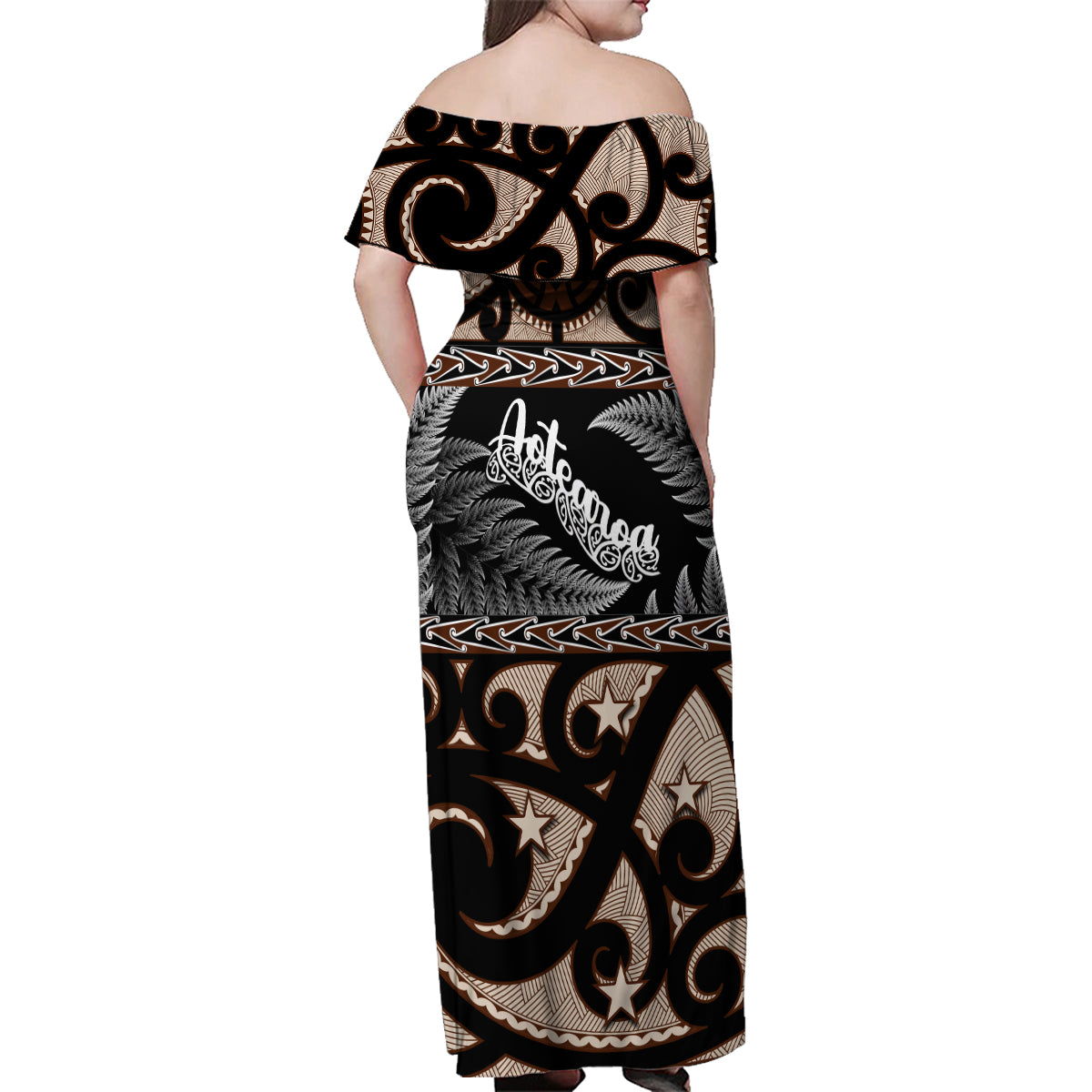 Kia Ora New Zealand Family Matching Off Shoulder Maxi Dress and Hawaiian Shirt Aotearoa Proud Maori With Silver Fern LT14 - Polynesian Pride