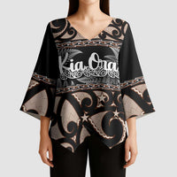 Kia Ora New Zealand Kimono Sleeve Blouse Aotearoa Proud Maori Silver Fern - Polynesian Pride