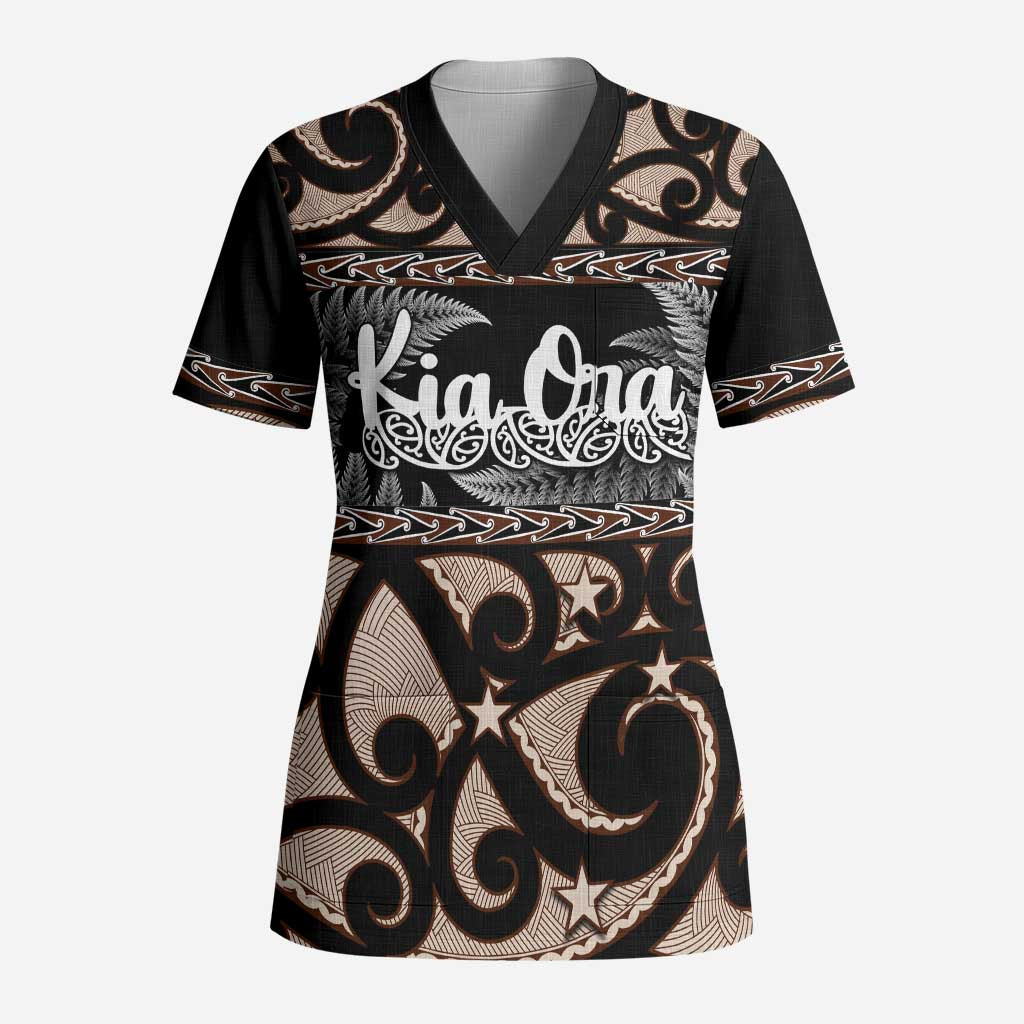 Kia Ora New Zealand Scrub Top Aotearoa Proud Maori Silver Fern - Polynesian Pride