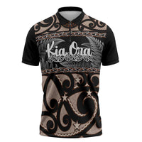 Kia Ora New Zealand Zipper Polo Shirt Aotearoa Proud Maori Silver Fern - Polynesian Pride