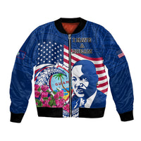 Guam Martin Luther King Jr Day Bomber Jacket I Have A Dream Guahan Seal With Bougainvillea LT14 Unisex Blue - Polynesian Pride