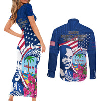 Guam Martin Luther King Jr Day Couples Matching Short Sleeve Bodycon Dress and Long Sleeve Button Shirt I Have A Dream Guahan Seal With Bougainvillea LT14 - Polynesian Pride