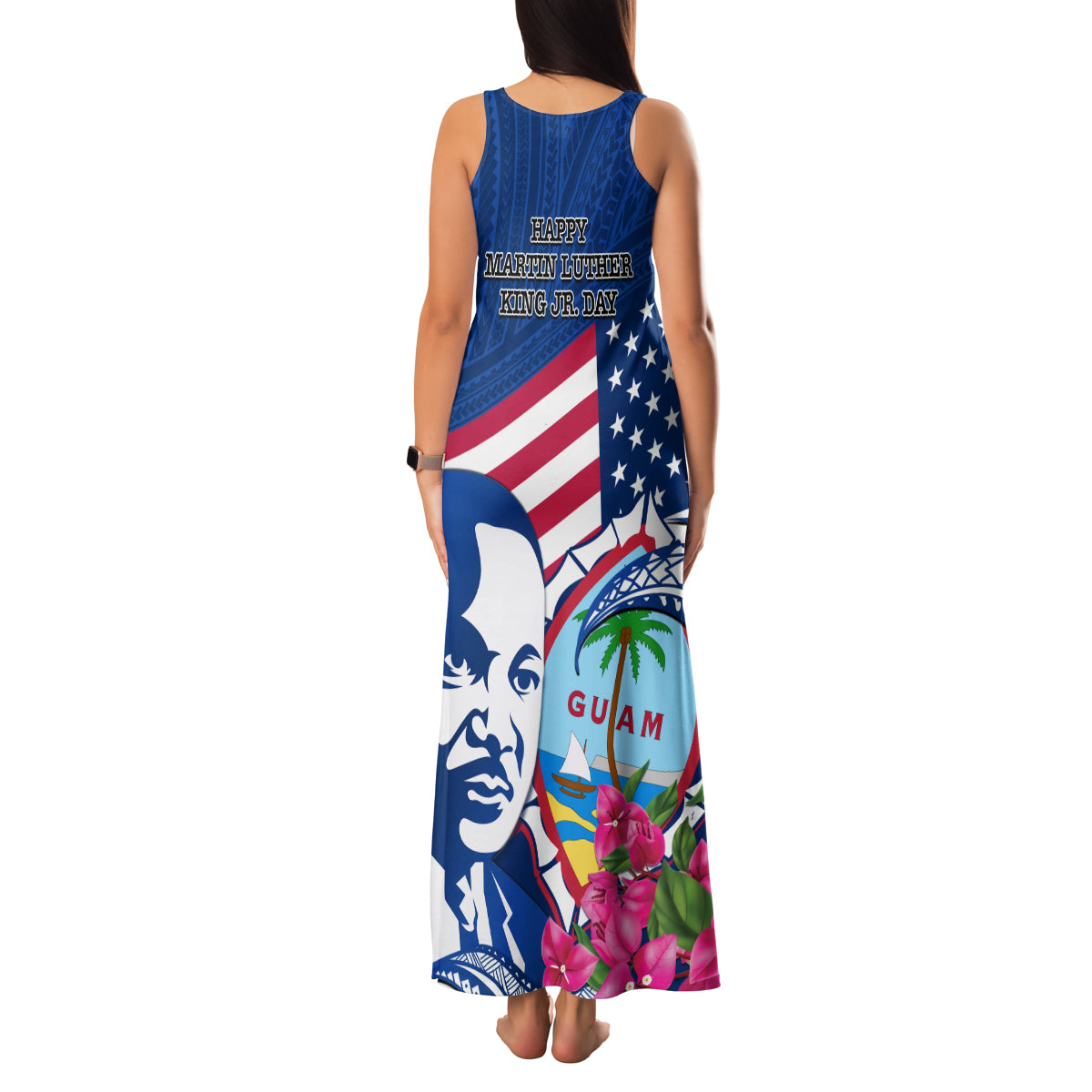 Guam Martin Luther King Jr Day Family Matching Tank Maxi Dress and Hawaiian Shirt I Have A Dream Guahan Seal With Bougainvillea LT14 - Polynesian Pride