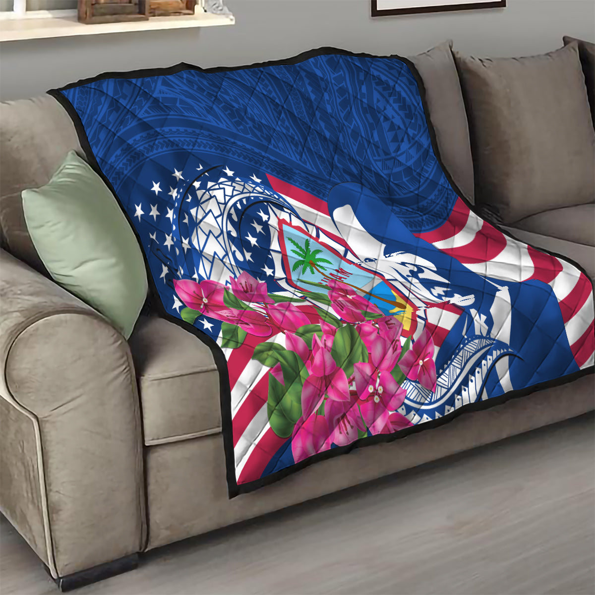 Guam Martin Luther King Jr Day Quilt I Have A Dream Guahan Seal With Bougainvillea LT14 - Polynesian Pride