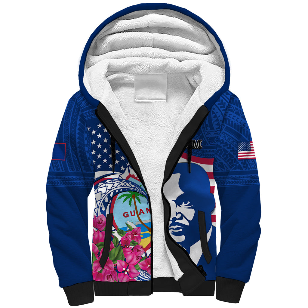 Guam Martin Luther King Jr Day Sherpa Hoodie I Have A Dream Guahan Seal With Bougainvillea LT14 Unisex Blue - Polynesian Pride