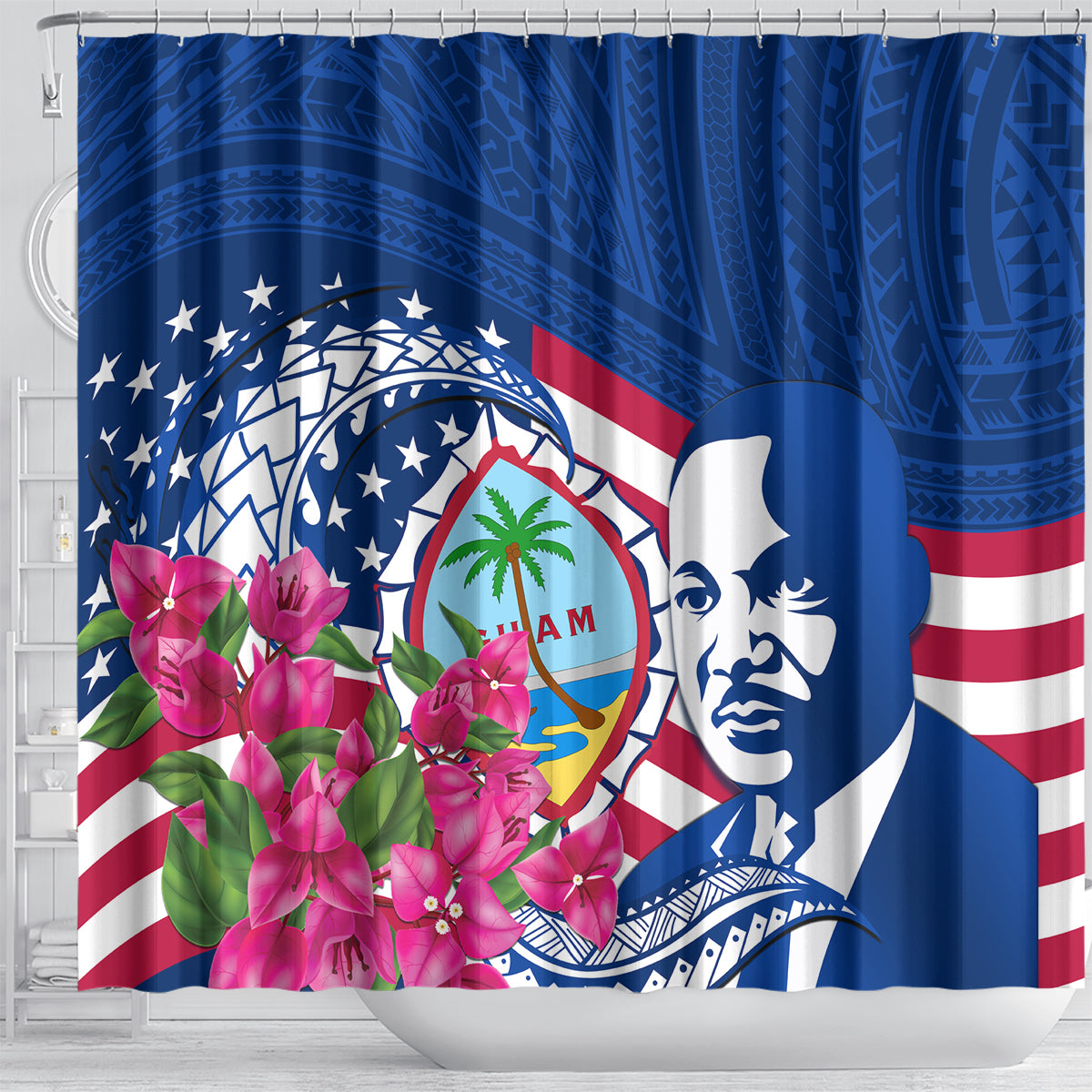 Guam Martin Luther King Jr Day Shower Curtain I Have A Dream Guahan Seal With Bougainvillea LT14 - Polynesian Pride