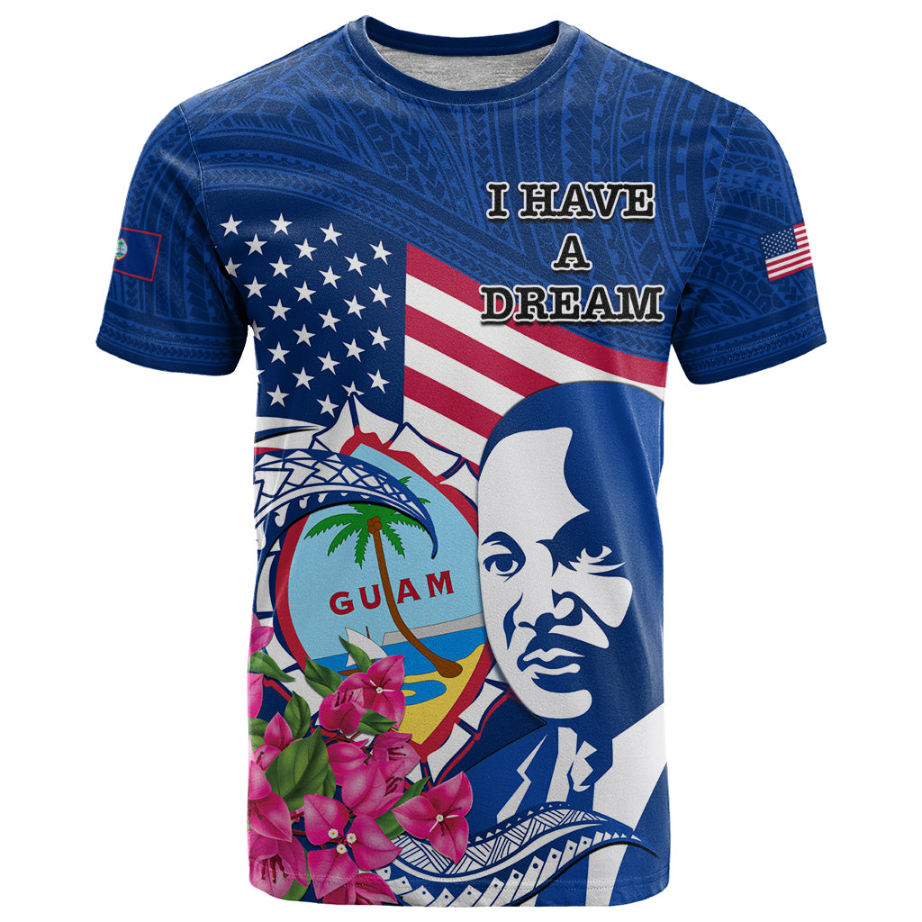 Guam Martin Luther King Jr Day T Shirt I Have A Dream Guahan Seal With Bougainvillea LT14 Blue - Polynesian Pride
