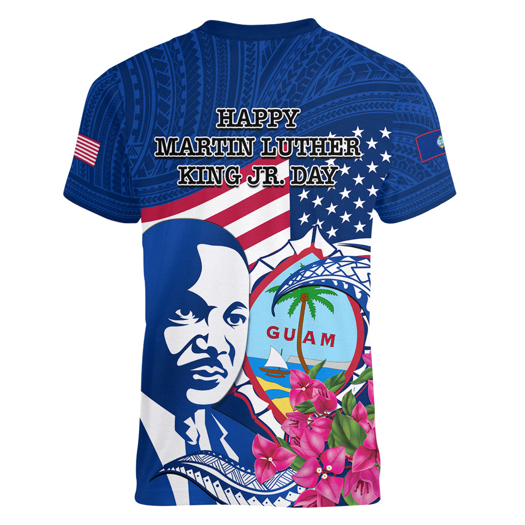 Guam Martin Luther King Jr Day Women V Neck T Shirt I Have A Dream Guahan Seal With Bougainvillea LT14 - Polynesian Pride