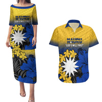 Nauru Independence Day Couples Matching Puletasi Dress and Hawaiian Shirt Repubrikin Naoero Polynesian Pattern LT14 Blue - Polynesian Pride