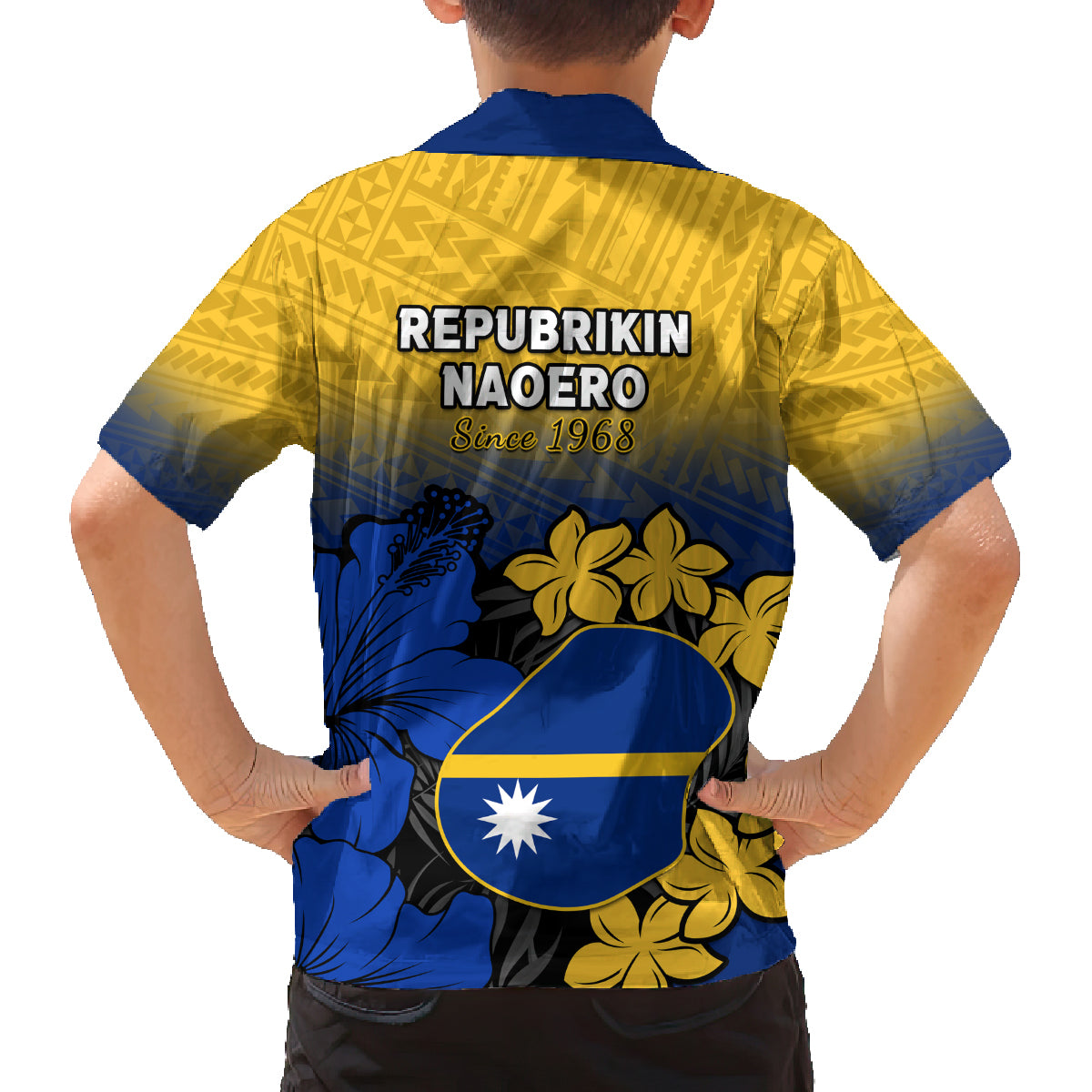 Nauru Independence Day Family Matching Long Sleeve Bodycon Dress and Hawaiian Shirt Repubrikin Naoero Polynesian Pattern LT14 - Polynesian Pride