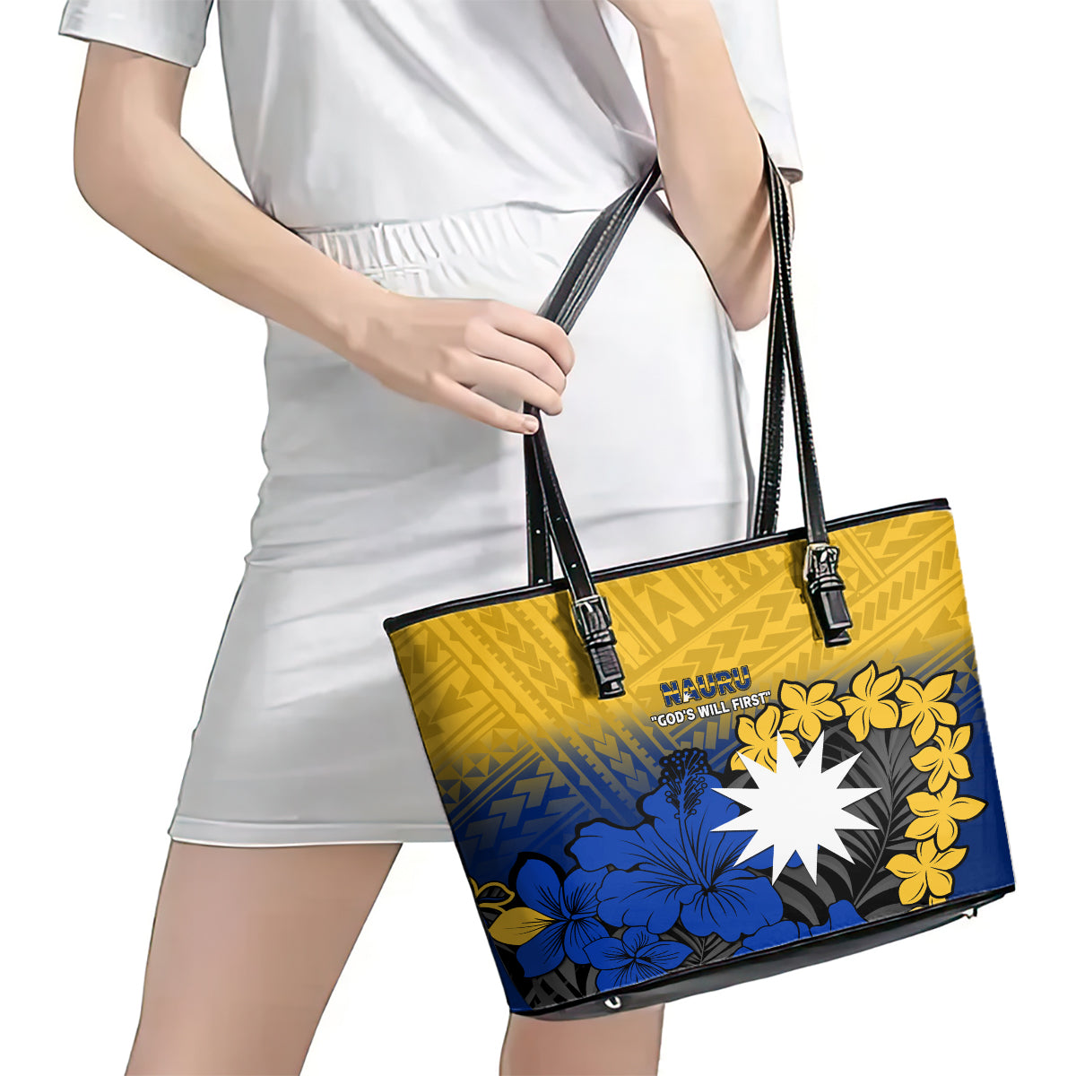 Nauru Independence Day Leather Tote Bag Repubrikin Naoero Polynesian Pattern LT14 - Polynesian Pride