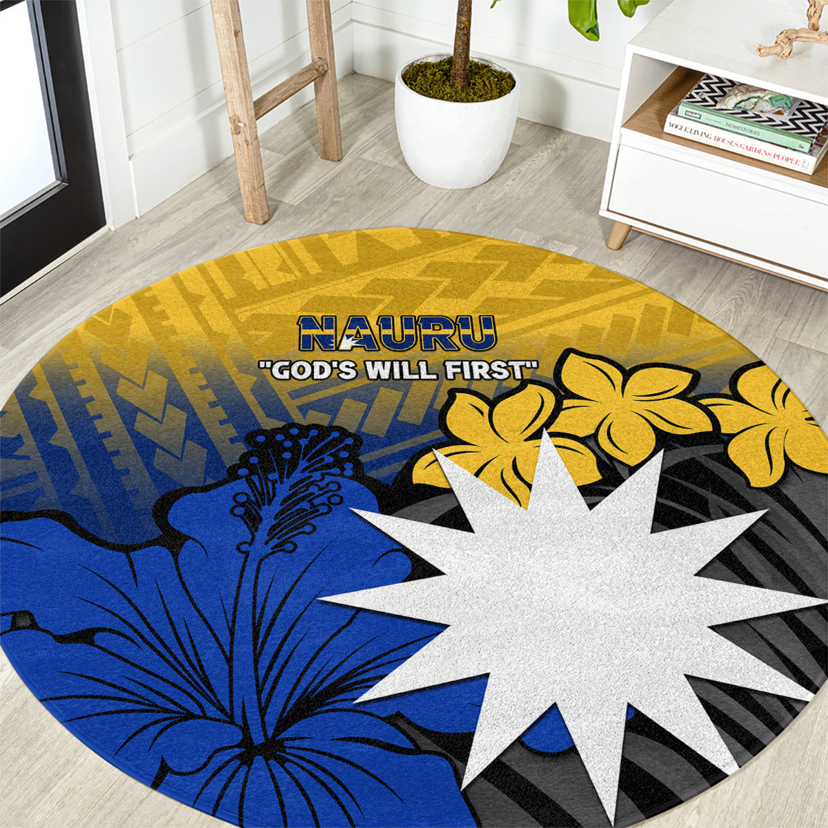 Nauru Independence Day Round Carpet Repubrikin Naoero Polynesian Pattern LT14 Blue - Polynesian Pride