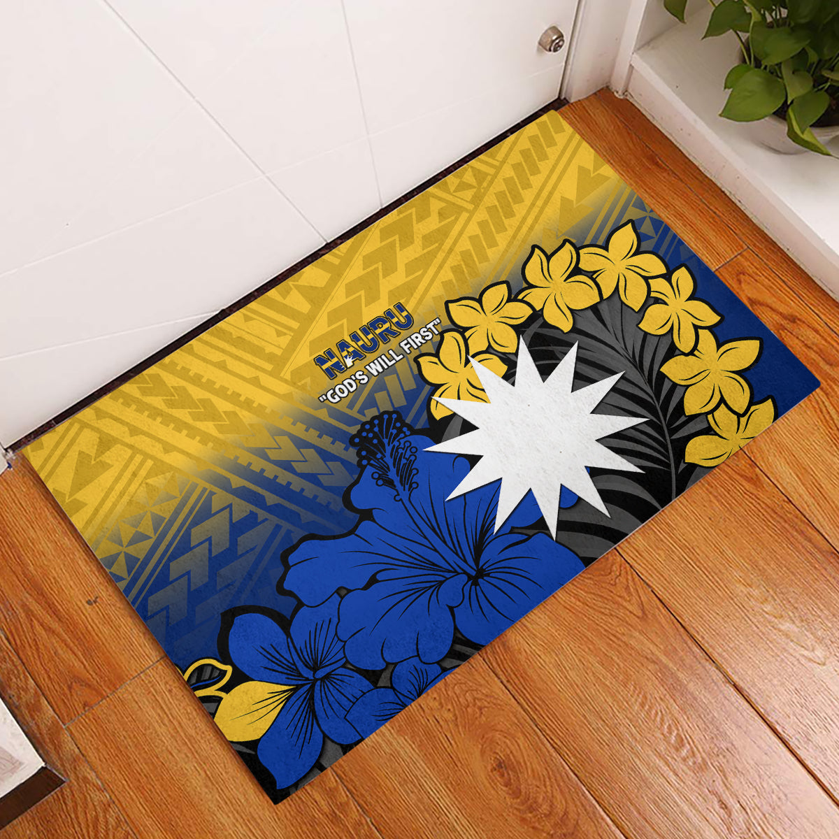 Nauru Independence Day Rubber Doormat Repubrikin Naoero Polynesian Pattern LT14 Blue - Polynesian Pride