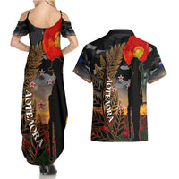 New Zealand ANZAC Day Couples Matching Summer Maxi Dress and Hawaiian Shirt Lest We Forget Silver Fern With Camouflage LT14 - Polynesian Pride