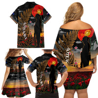New Zealand ANZAC Day Family Matching Off Shoulder Short Dress and Hawaiian Shirt Lest We Forget Silver Fern With Camouflage LT14 - Polynesian Pride