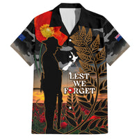 New Zealand ANZAC Day Family Matching Off Shoulder Short Dress and Hawaiian Shirt Lest We Forget Silver Fern With Camouflage LT14 Dad's Shirt - Short Sleeve Black - Polynesian Pride