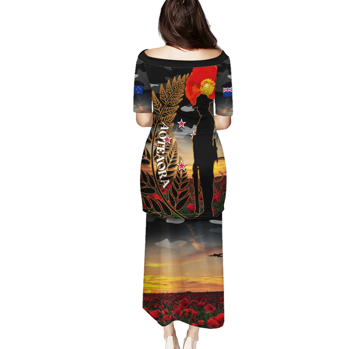 New Zealand ANZAC Day Family Matching Puletasi Dress and Hawaiian Shirt Lest We Forget Silver Fern With Camouflage LT14 - Polynesian Pride