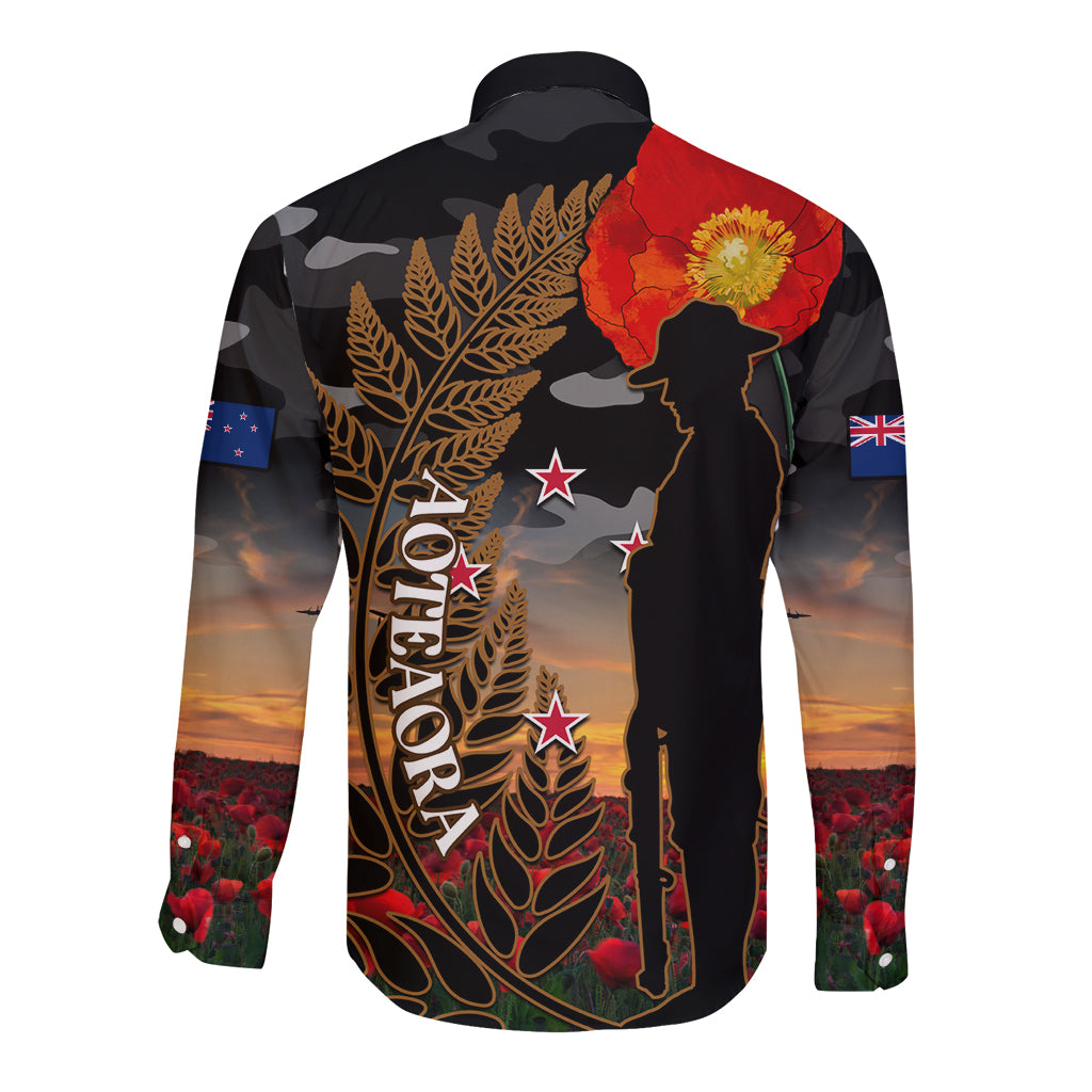 New Zealand ANZAC Day Long Sleeve Button Shirt Lest We Forget Silver Fern With Camouflage LT14 - Polynesian Pride