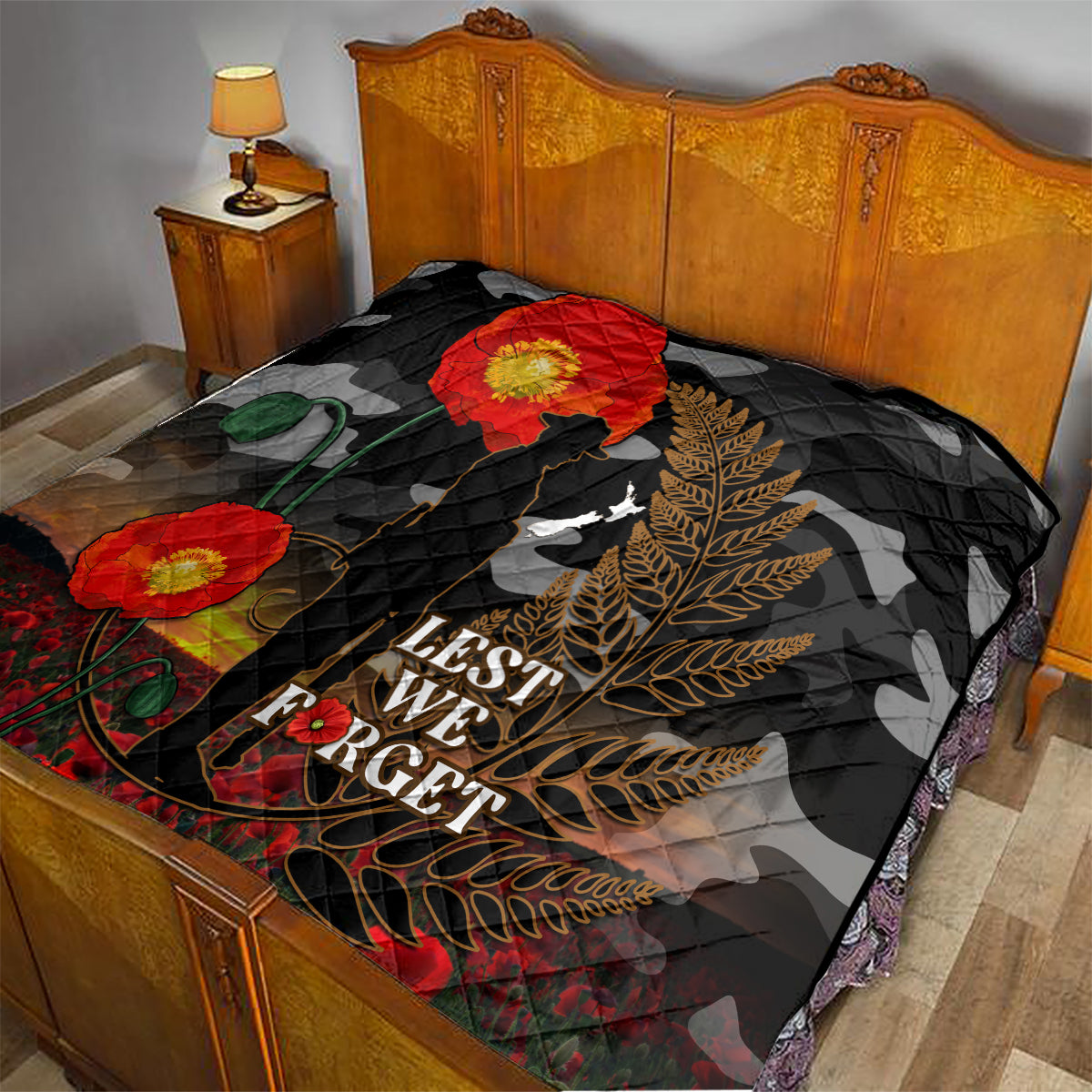 New Zealand ANZAC Day Quilt Lest We Forget Silver Fern With Camouflage LT14 - Polynesian Pride