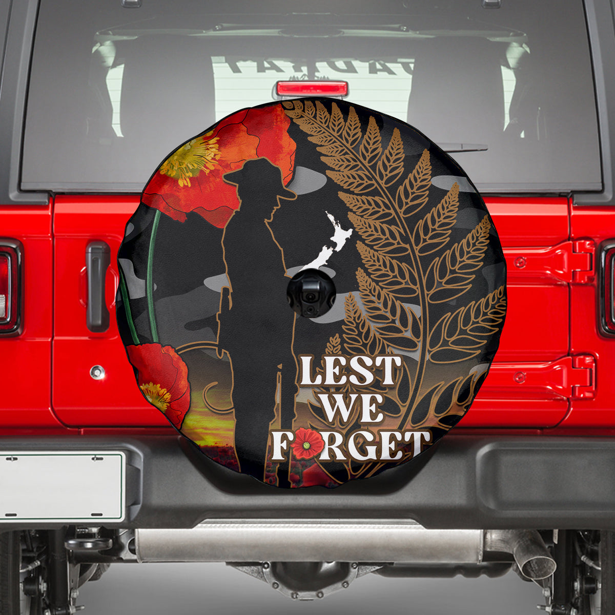 New Zealand ANZAC Day Spare Tire Cover Lest We Forget Silver Fern With Camouflage LT14 - Polynesian Pride