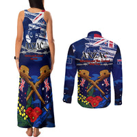 Australia And New Zealand ANZAC Day Couples Matching Tank Maxi Dress and Long Sleeve Button Shirt Lest We Forget Silver Fern With Golden Wattle LT14 - Polynesian Pride
