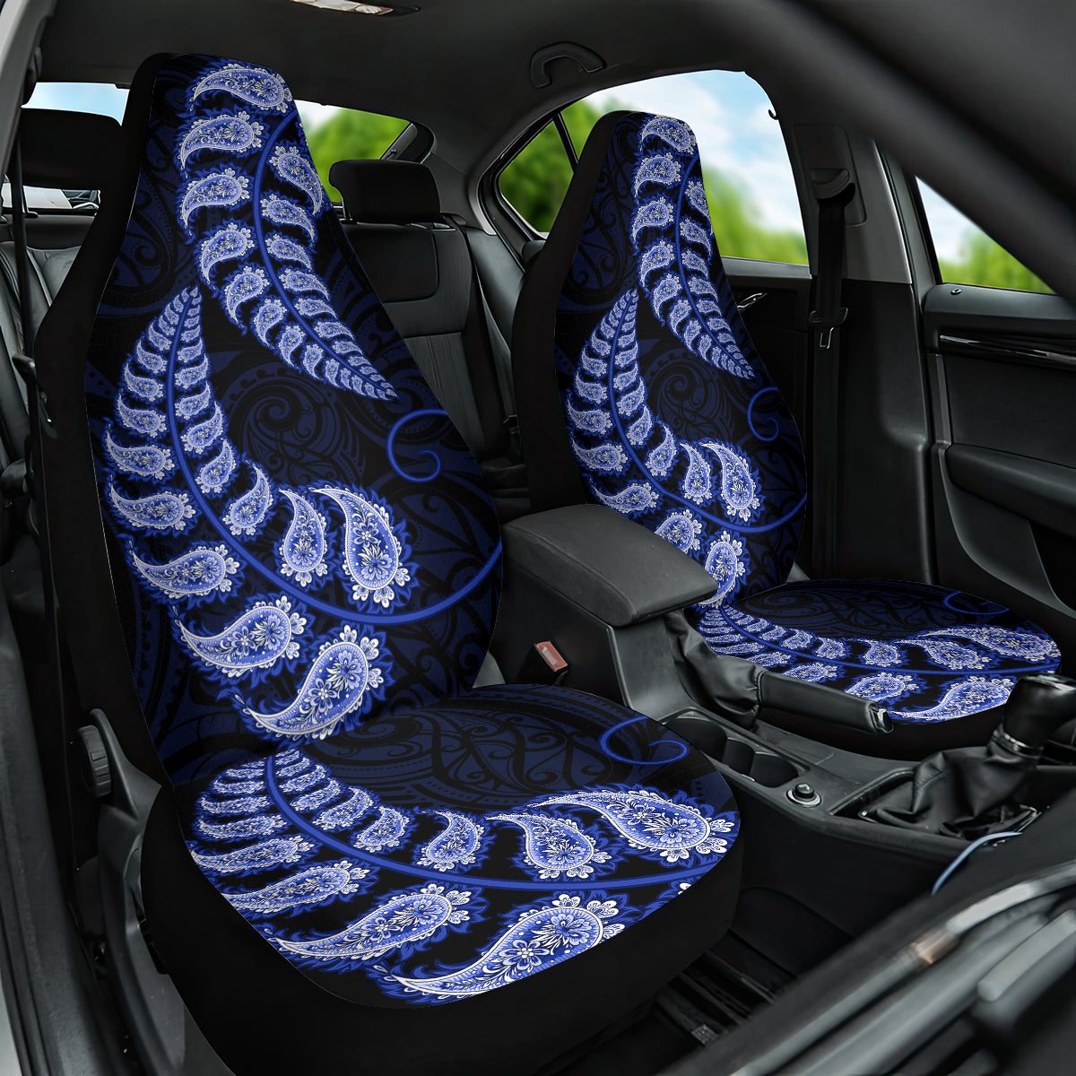 Blue New Zealand Paisley Silver Fern Car Seat Cover Aotearoa Maori LT14 One Size Blue - Polynesian Pride