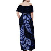 Blue New Zealand Paisley Silver Fern Family Matching Off Shoulder Maxi Dress and Hawaiian Shirt Aotearoa Maori LT14 - Polynesian Pride