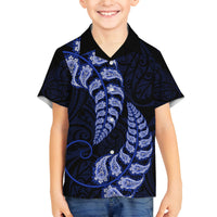 Blue New Zealand Paisley Silver Fern Family Matching Off Shoulder Short Dress and Hawaiian Shirt Aotearoa Maori LT14 Son's Shirt Blue - Polynesian Pride