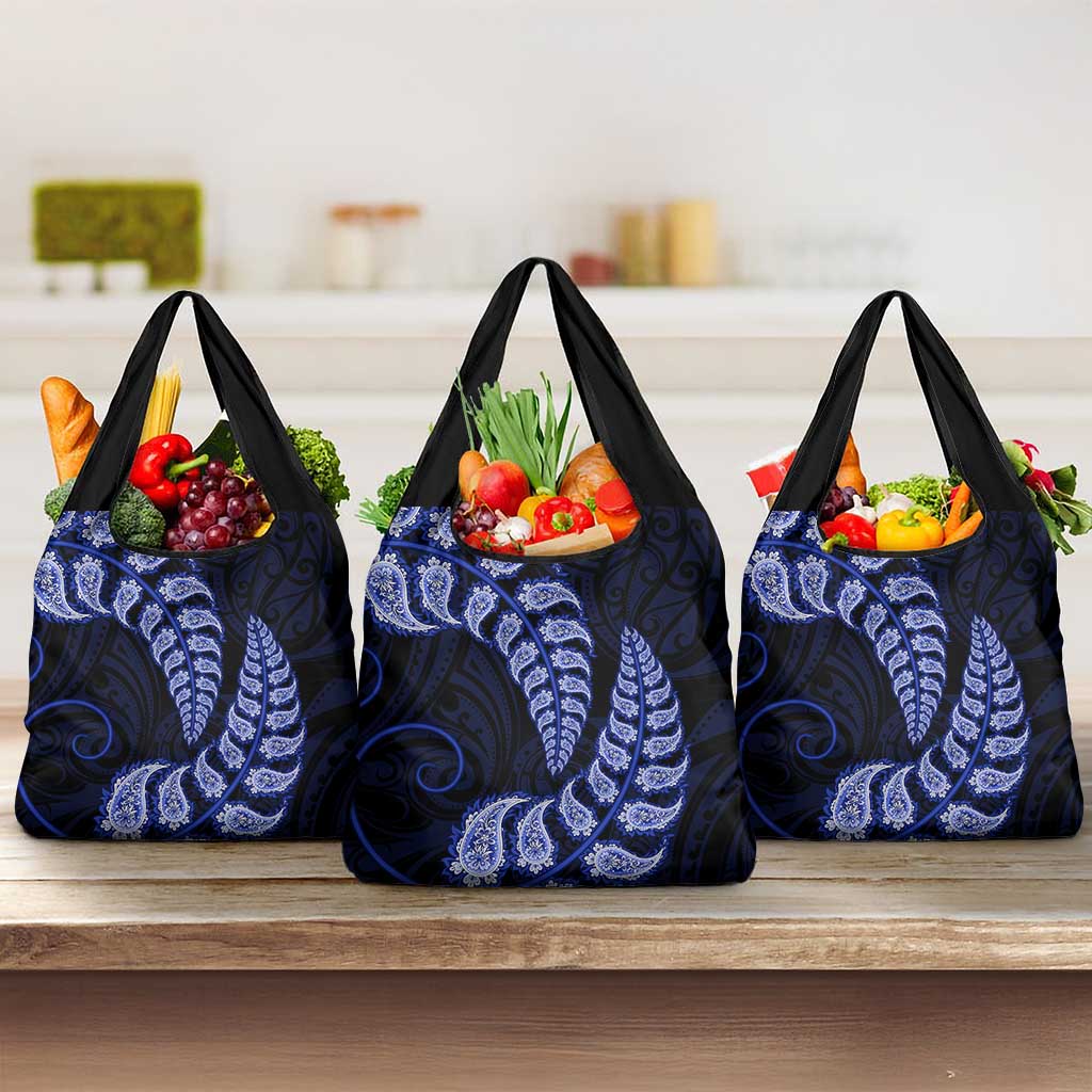Blue New Zealand Paisley Silver Fern Grocery Bag Aotearoa Maori