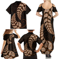 Brown New Zealand Paisley Silver Fern Family Matching Summer Maxi Dress and Hawaiian Shirt Aotearoa Maori LT14 - Polynesian Pride