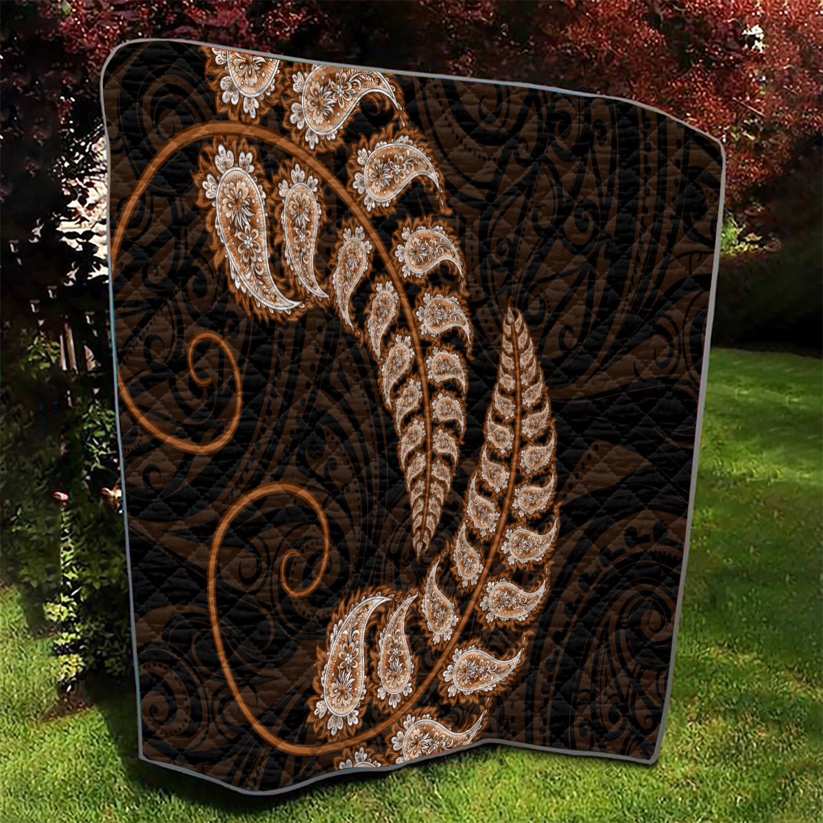 Brown New Zealand Paisley Silver Fern Quilt Aotearoa Maori LT14 - Polynesian Pride