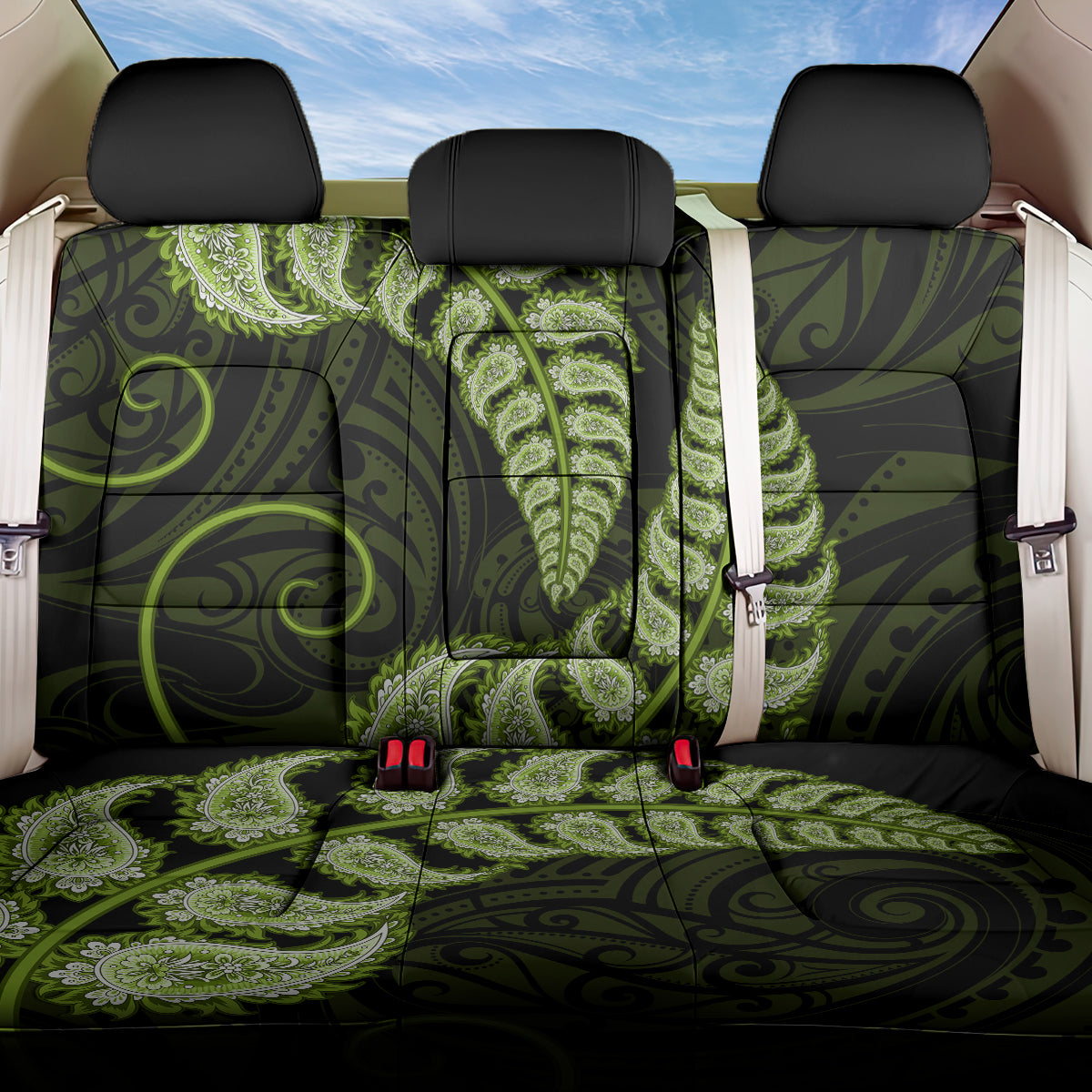 Green New Zealand Paisley Silver Fern Back Car Seat Cover Aotearoa Maori LT14