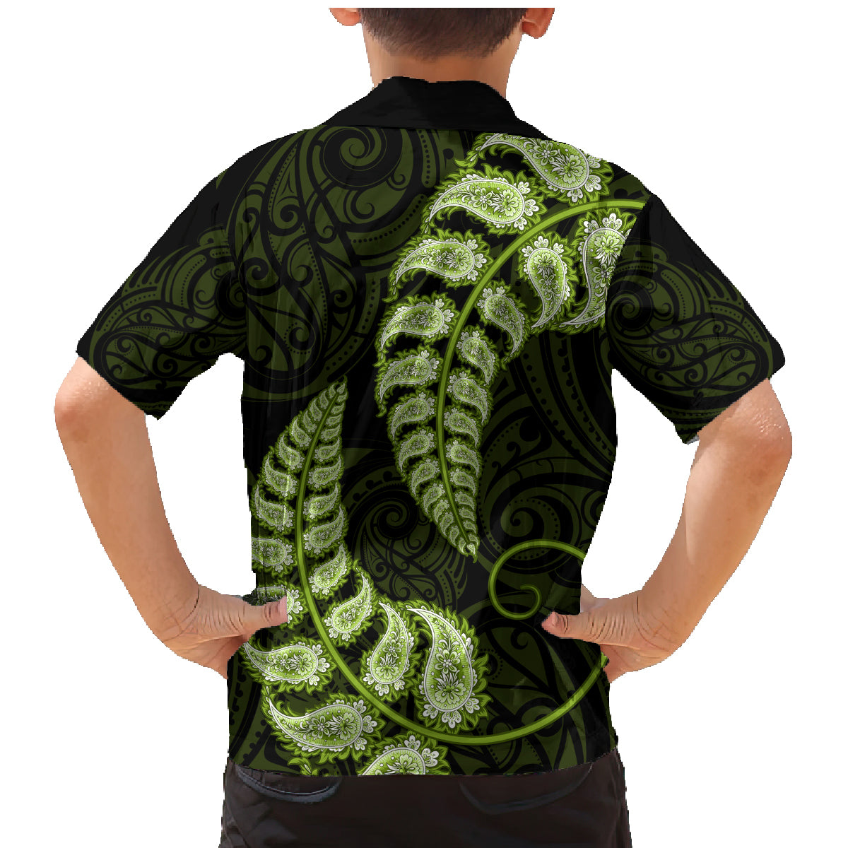 Green New Zealand Paisley Silver Fern Family Matching Mermaid Dress and Hawaiian Shirt Aotearoa Maori LT14 - Polynesian Pride