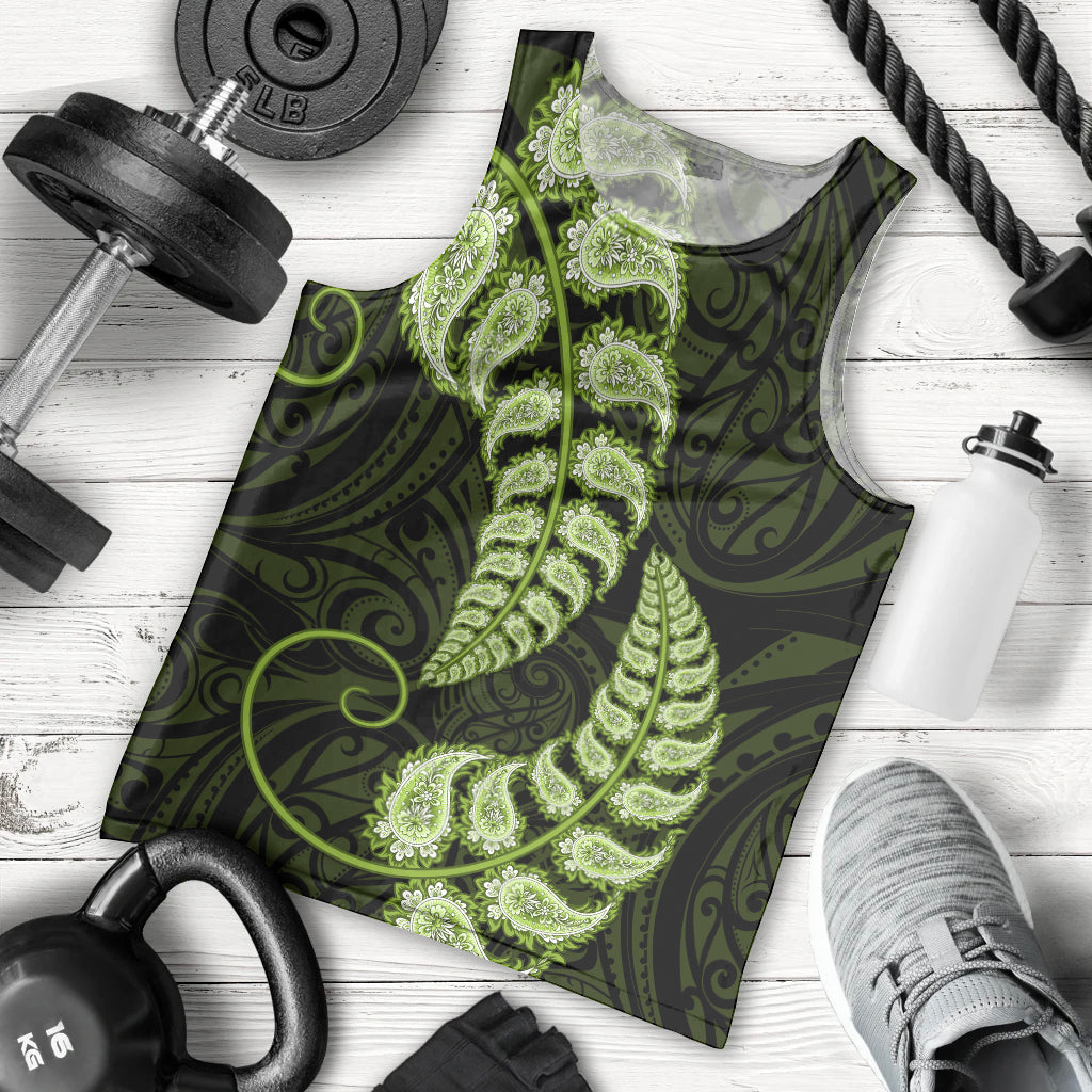 Green New Zealand Paisley Silver Fern Men Tank Top Aotearoa Maori LT14 - Polynesian Pride