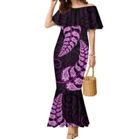Purple New Zealand Paisley Silver Fern Family Matching Mermaid Dress and Hawaiian Shirt Aotearoa Maori LT14 Mom's Dress Purple - Polynesian Pride