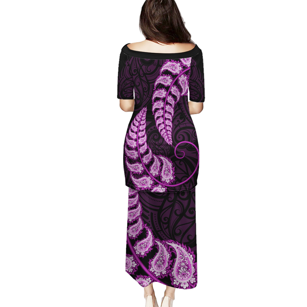 Purple New Zealand Paisley Silver Fern Family Matching Puletasi Dress and Hawaiian Shirt Aotearoa Maori LT14 - Polynesian Pride