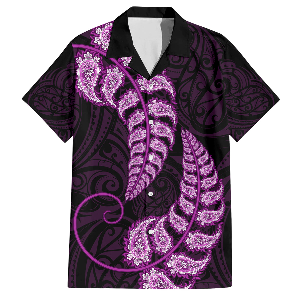 Purple New Zealand Paisley Silver Fern Family Matching Short Sleeve Bodycon Dress and Hawaiian Shirt Aotearoa Maori LT14 Dad's Shirt - Short Sleeve Purple - Polynesian Pride