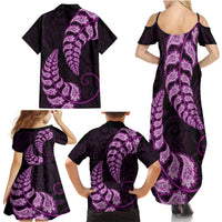 Purple New Zealand Paisley Silver Fern Family Matching Summer Maxi Dress and Hawaiian Shirt Aotearoa Maori LT14 - Polynesian Pride