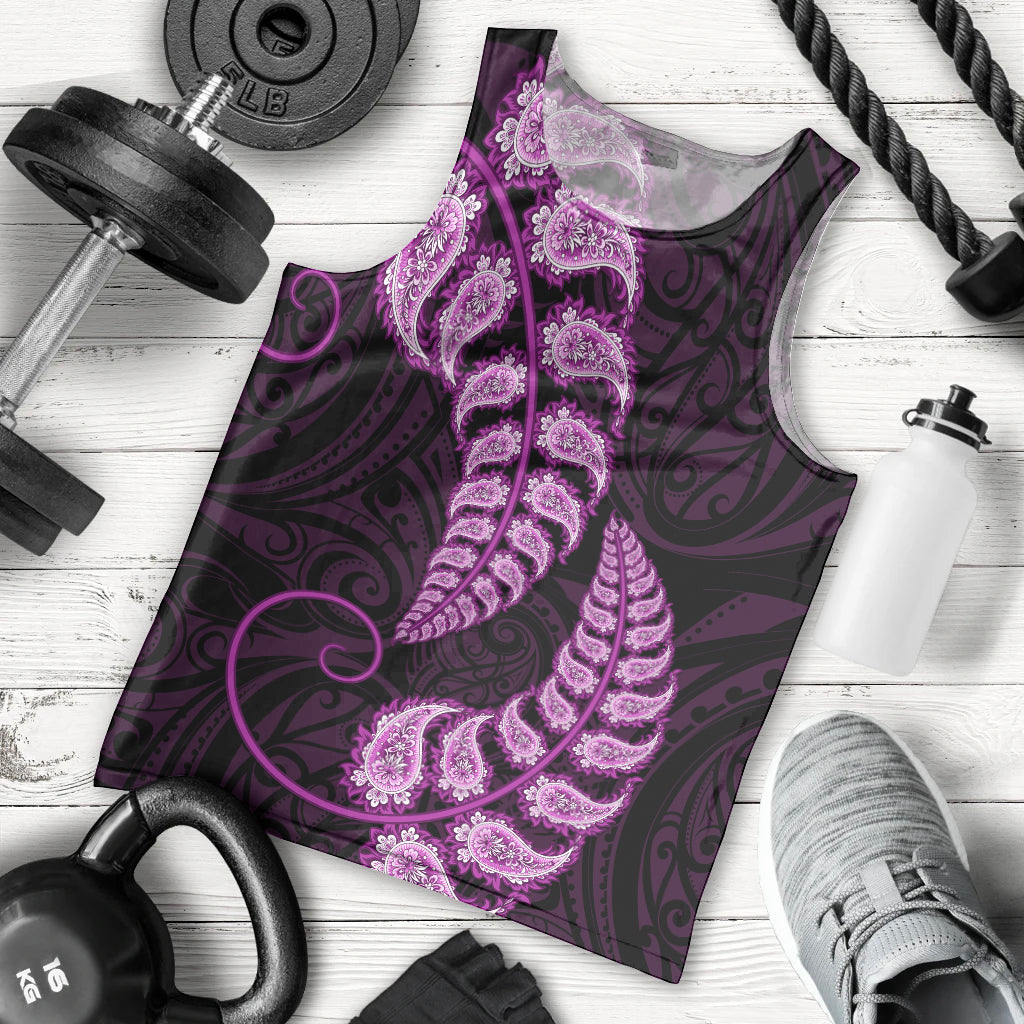 Purple New Zealand Paisley Silver Fern Men Tank Top Aotearoa Maori LT14 - Polynesian Pride