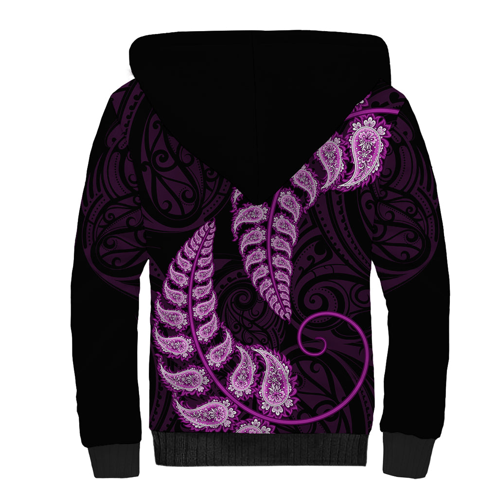 Purple New Zealand Paisley Silver Fern Sherpa Hoodie Aotearoa Maori LT14 - Polynesian Pride