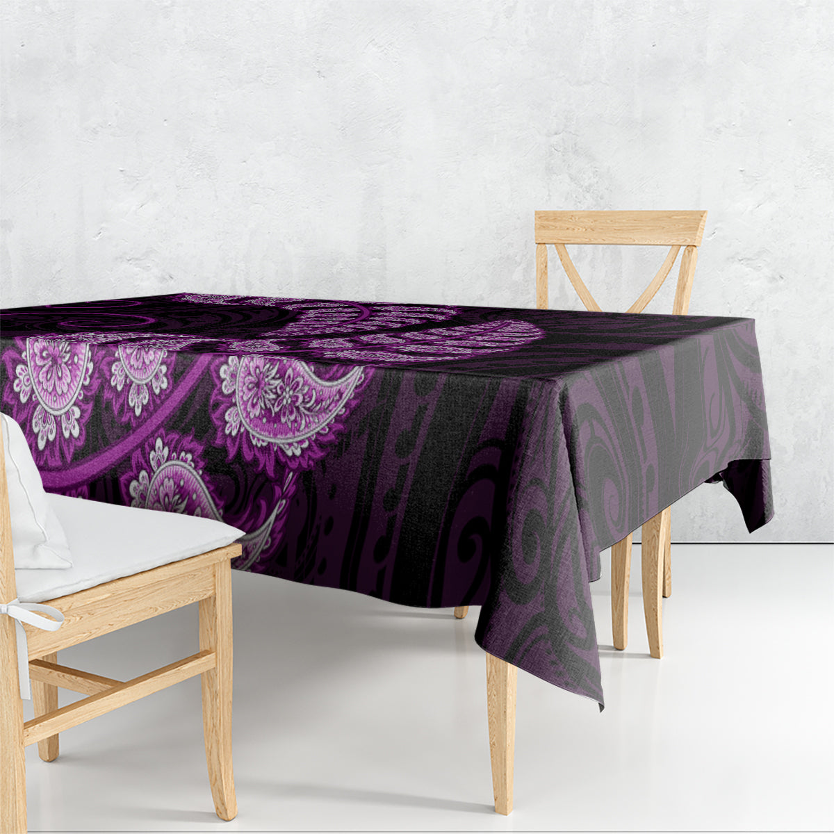 Purple New Zealand Paisley Silver Fern Tablecloth Aotearoa Maori LT14 - Polynesian Pride